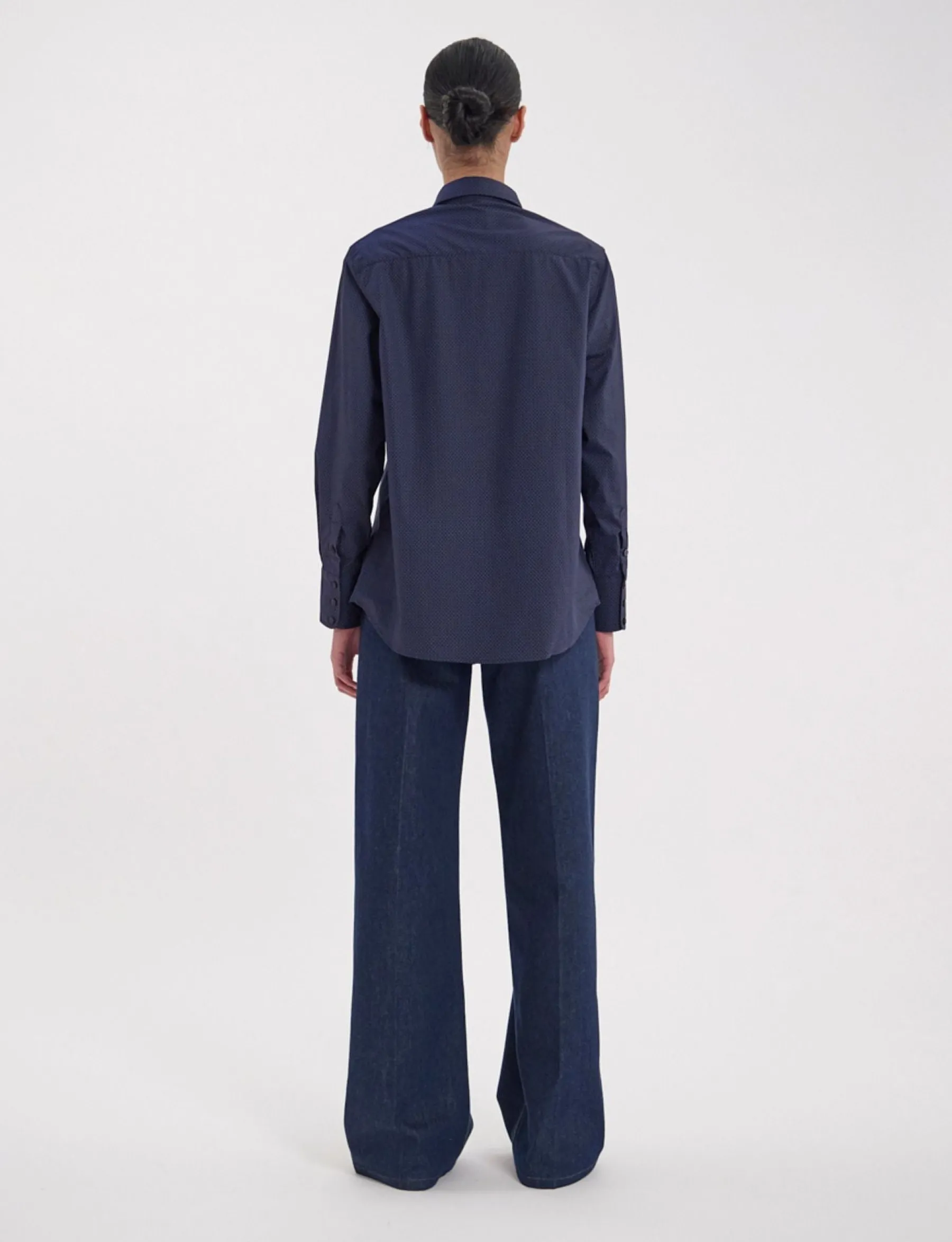 Sale Ines de la Fressange Paris Maureen navy cotton patterned shirt