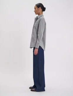 Clearance Ines de la Fressange Paris Maureen shirt in almond green cotton with beige stripes