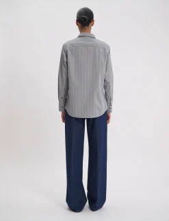 Clearance Ines de la Fressange Paris Maureen shirt in almond green cotton with beige stripes