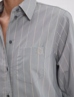 Clearance Ines de la Fressange Paris Maureen shirt in almond green cotton with beige stripes