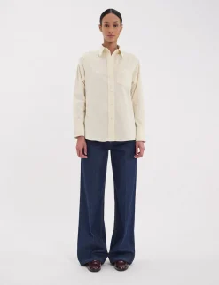 Shop Ines de la Fressange Paris Maureen shirt in ecru fine milleraie velvet