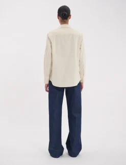 Shop Ines de la Fressange Paris Maureen shirt in ecru fine milleraie velvet