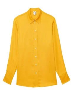 Shop Ines de la Fressange Paris Maureen yellow buttercup satin shirt