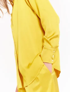 Shop Ines de la Fressange Paris Maureen yellow buttercup satin shirt
