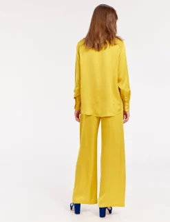 Shop Ines de la Fressange Paris Maureen yellow buttercup satin shirt