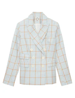 Cheap Ines de la Fressange Paris Maurice blue and orange checked jacket