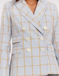 Cheap Ines de la Fressange Paris Maurice blue and orange checked jacket