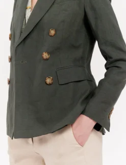 Sale Ines de la Fressange Paris Maurice jacket in dark green linen