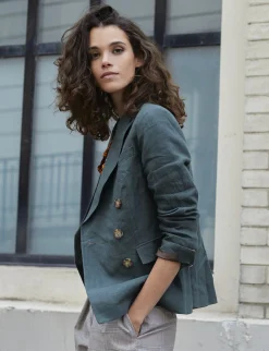 Sale Ines de la Fressange Paris Maurice jacket in dark green linen