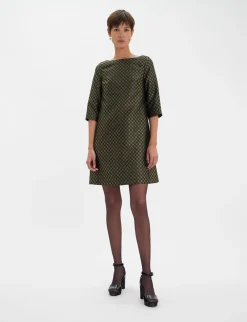 New Ines de la Fressange Paris Megan black and gold jacquard weave dress