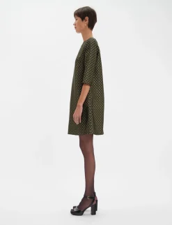 New Ines de la Fressange Paris Megan black and gold jacquard weave dress