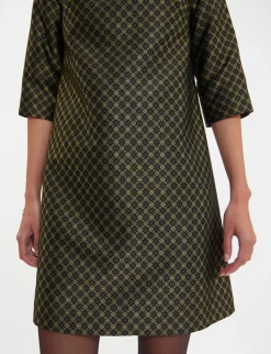 New Ines de la Fressange Paris Megan black and gold jacquard weave dress