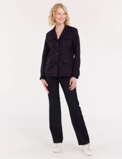 Fashion Ines de la Fressange Paris Midnight blue wool Flipper Saharienne