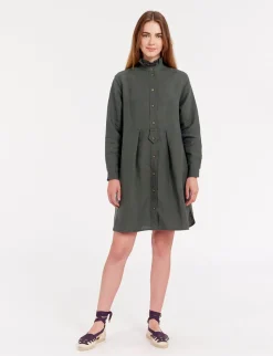 Fashion Ines de la Fressange Paris Monica dress in dark green linen