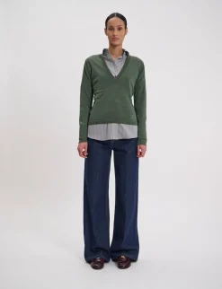 Fashion Ines de la Fressange Paris Morgana fine knit jumper, khaki