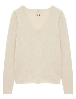 Discount Ines de la Fressange Paris Morgane beige v-neck jumper
