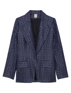 Cheap Ines de la Fressange Paris Navy blue embroidered dove jacket