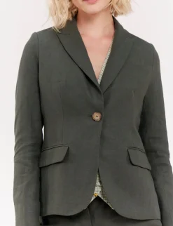 Sale Ines de la Fressange Paris Nicoletta jacket in dark green linen