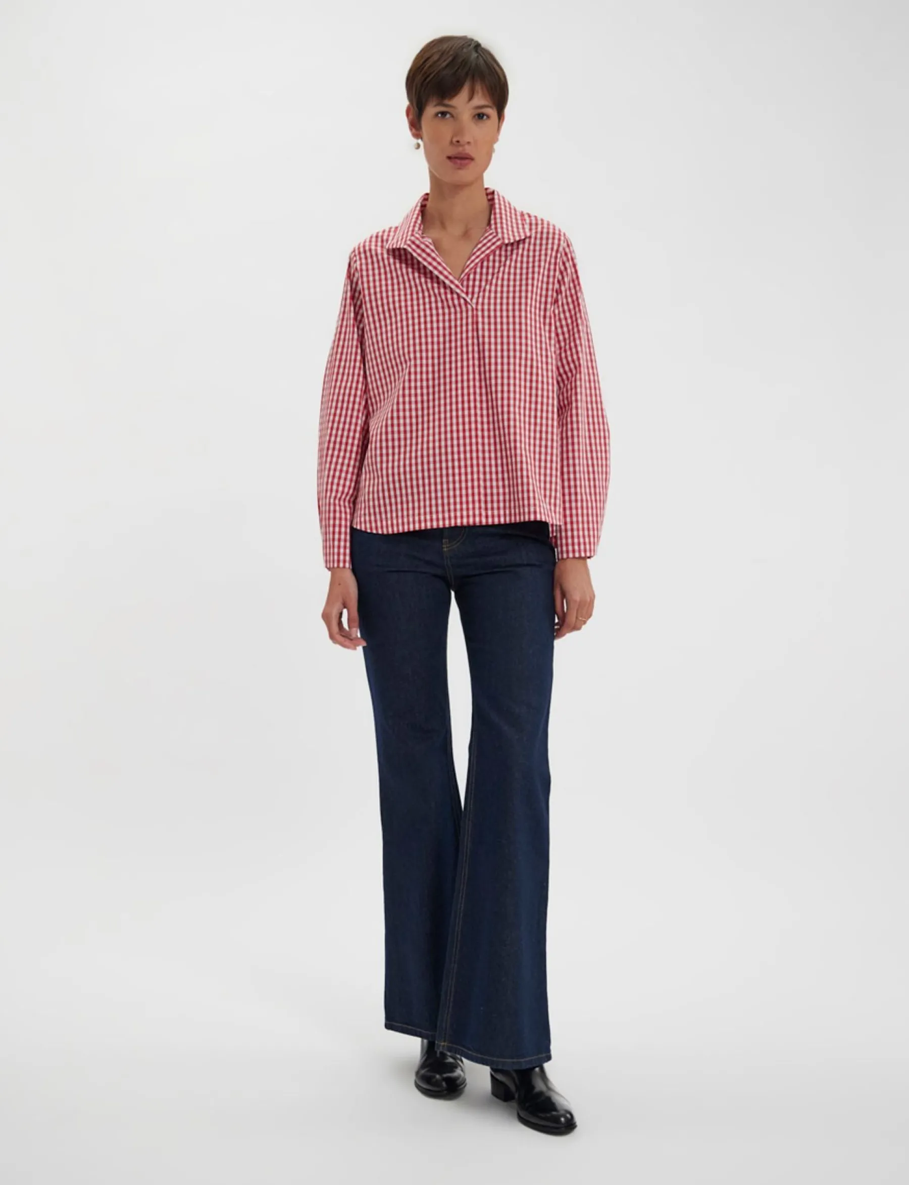 Discount Ines de la Fressange Paris Noa red and white gingham check top