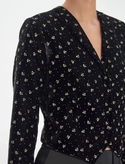 Store Ines de la Fressange Paris Ole bolero jacket in smooth black velvet with gold print