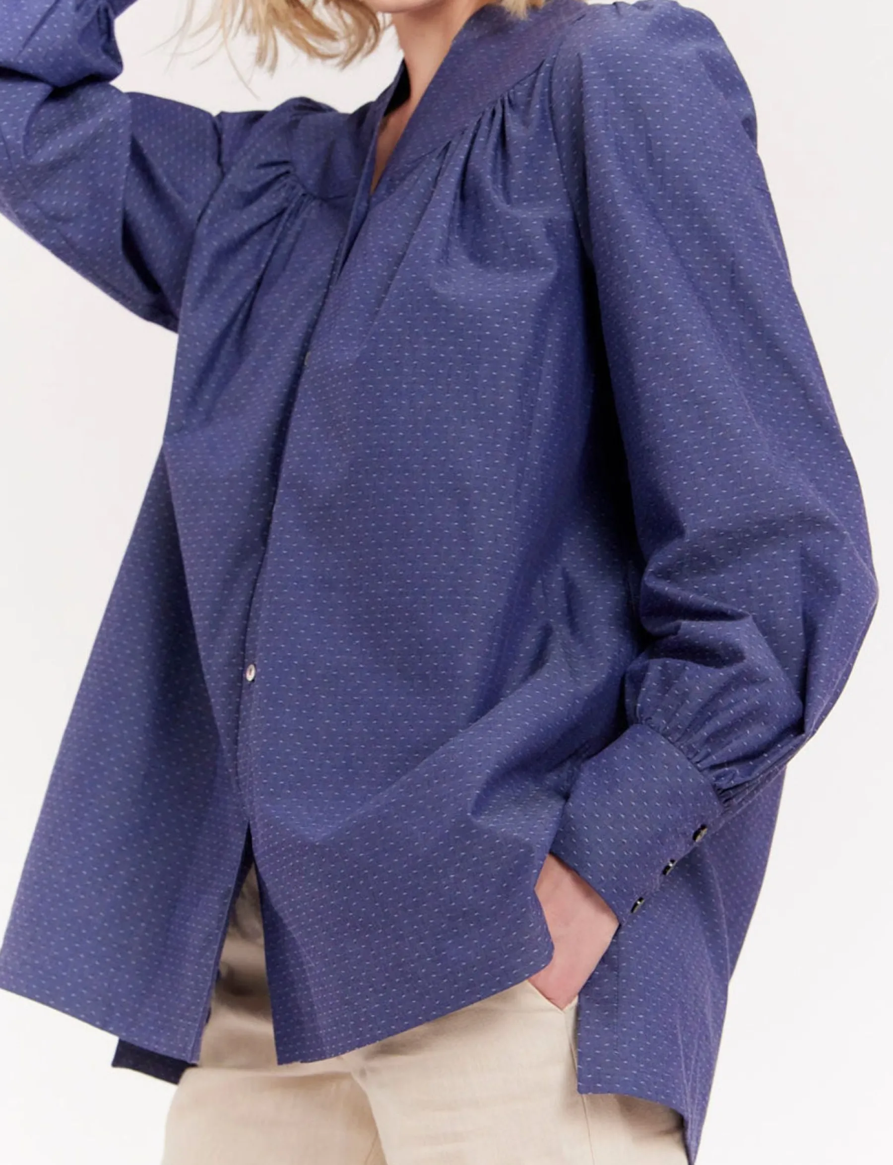 Fashion Ines de la Fressange Paris Ornella blue denim blouse