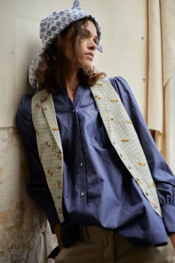 Fashion Ines de la Fressange Paris Ornella blue denim blouse