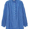 Shop Ines de la Fressange Paris Oversized Maryange shirt with ruffles in blue linen