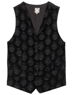 Discount Ines de la Fressange Paris Robinson black velvet embroidered waistcoat