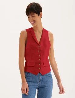 Shop Ines de la Fressange Paris Robinson raspberry linen cardigan