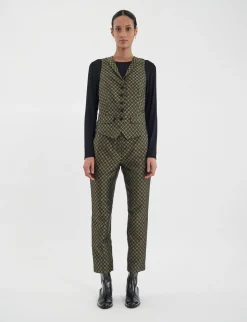 Shop Ines de la Fressange Paris Robinson waistcoat in black and gold jacquard weave