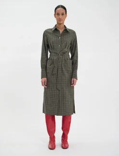 Sale Ines de la Fressange Paris Rosabella khaki cotton check dress