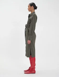 Sale Ines de la Fressange Paris Rosabella khaki cotton check dress