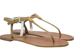 Online Ines de la Fressange Paris Tobacco leather flat sandals