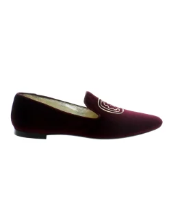 Cheap Ines de la Fressange Paris Velvet embroidered burgundy slipper