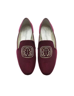 Cheap Ines de la Fressange Paris Velvet embroidered burgundy slipper