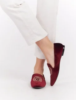 Cheap Ines de la Fressange Paris Velvet embroidered burgundy slipper