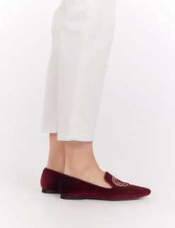 Cheap Ines de la Fressange Paris Velvet embroidered burgundy slipper