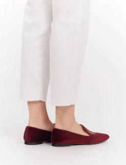 Cheap Ines de la Fressange Paris Velvet embroidered burgundy slipper