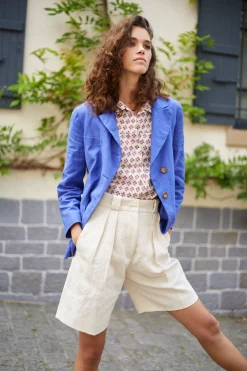 Fashion Ines de la Fressange Paris Yohan jacket in blue linen